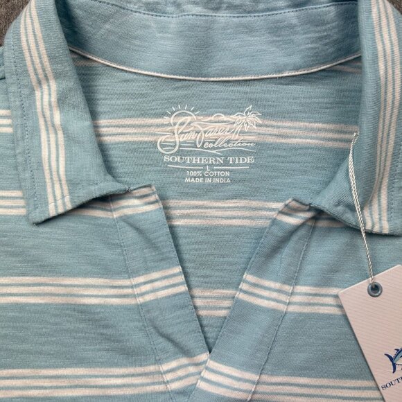 Southern Tide Summer Ray Stripe Polo Shirt Men's Size Large Rain Water Blue NWT - Picture 3 of 11